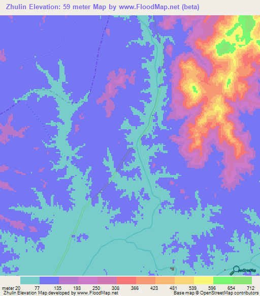 Zhulin,China Elevation Map