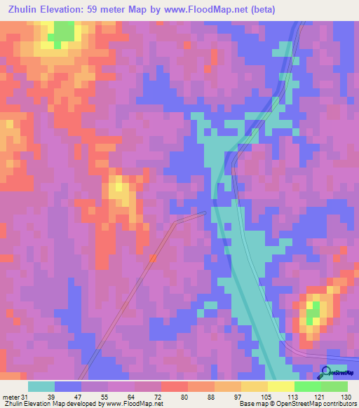 Zhulin,China Elevation Map