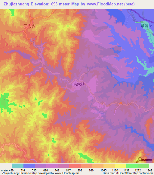 Zhujiazhuang,China Elevation Map