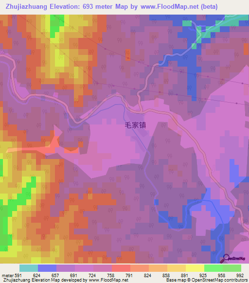 Zhujiazhuang,China Elevation Map