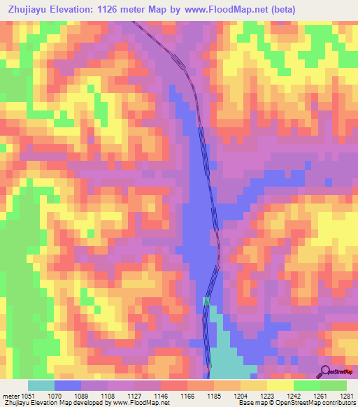 Zhujiayu,China Elevation Map