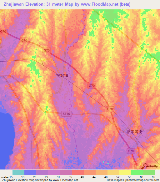 Zhujiawan,China Elevation Map