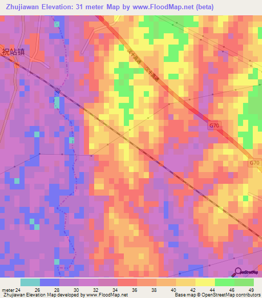 Zhujiawan,China Elevation Map