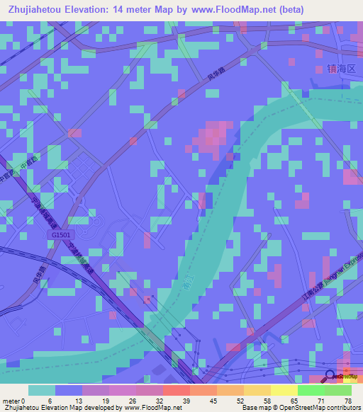 Zhujiahetou,China Elevation Map