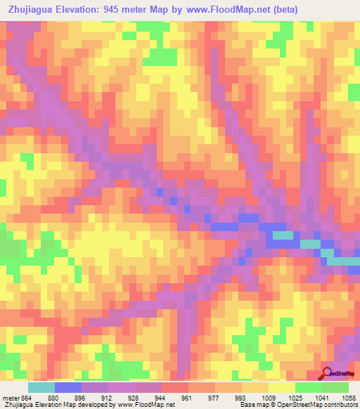 Zhujiagua,China Elevation Map