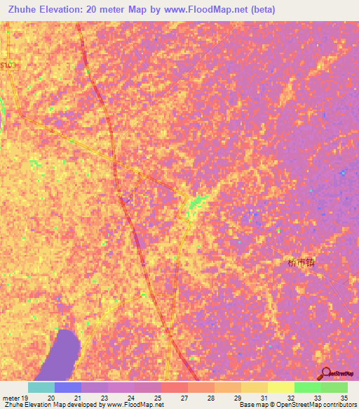 Zhuhe,China Elevation Map