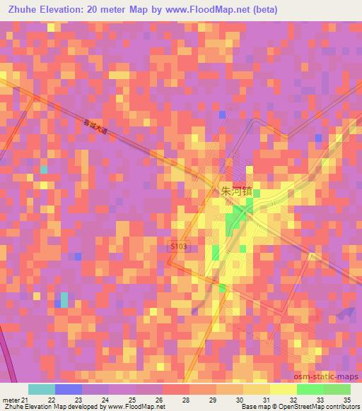 Zhuhe,China Elevation Map