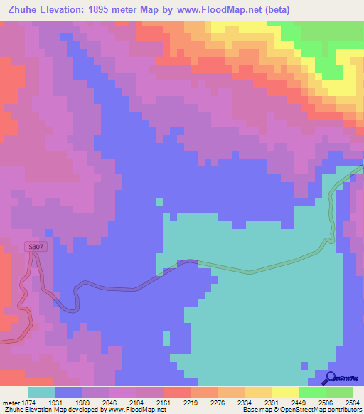 Zhuhe,China Elevation Map