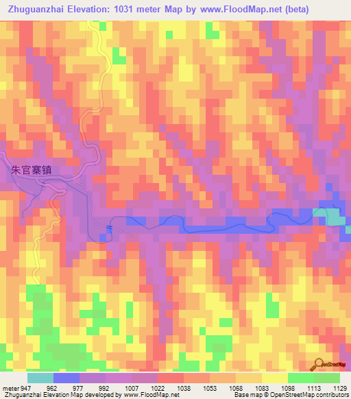 Zhuguanzhai,China Elevation Map