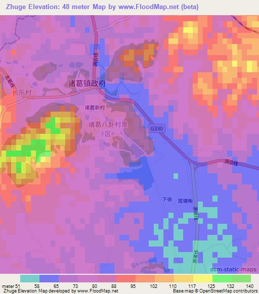 Zhuge,China Elevation Map