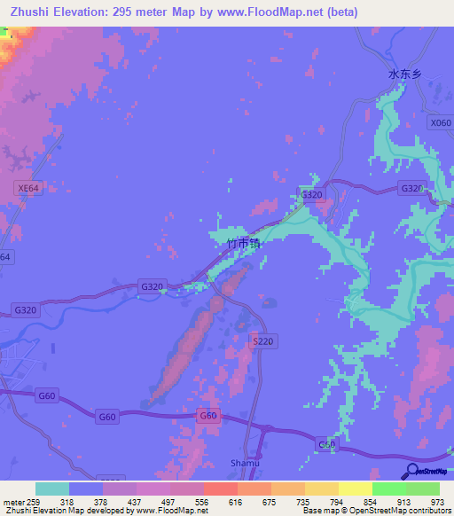 Zhushi,China Elevation Map