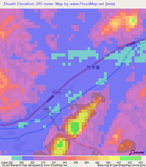 Zhushi,China Elevation Map