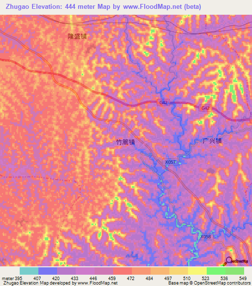 Zhugao,China Elevation Map
