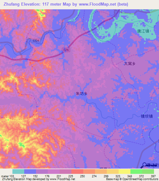 Zhufang,China Elevation Map