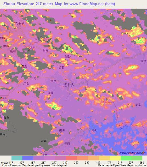 Zhubu,China Elevation Map