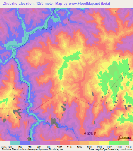 Zhubahe,China Elevation Map