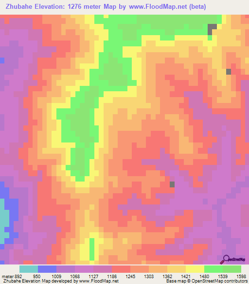 Zhubahe,China Elevation Map