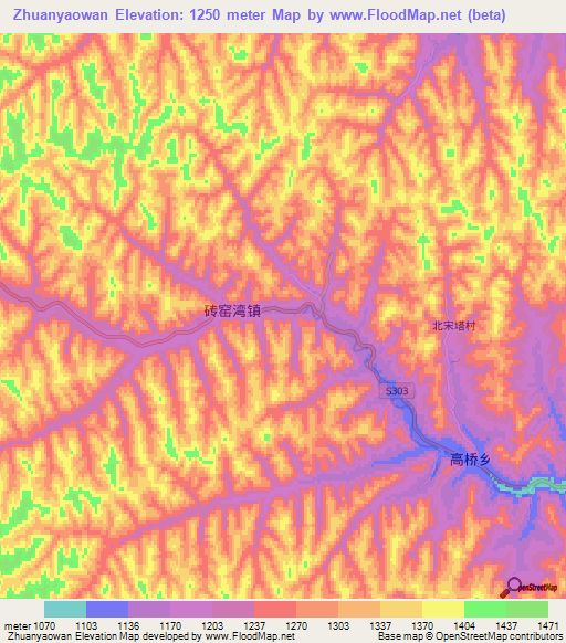 Zhuanyaowan,China Elevation Map