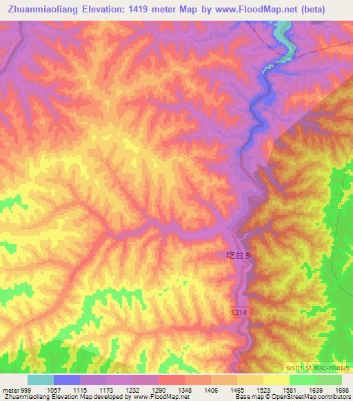 Zhuanmiaoliang,China Elevation Map