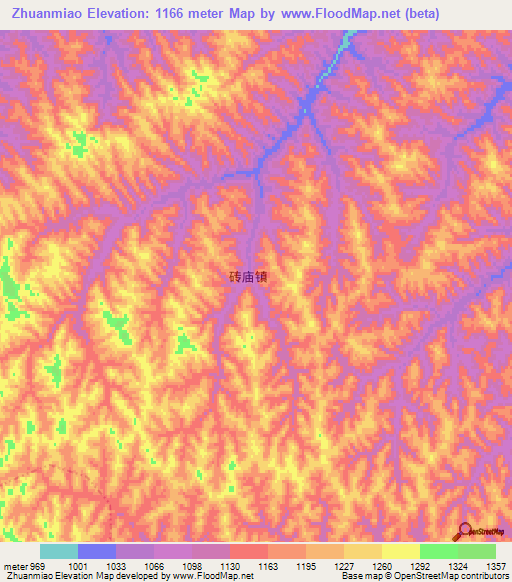 Zhuanmiao,China Elevation Map