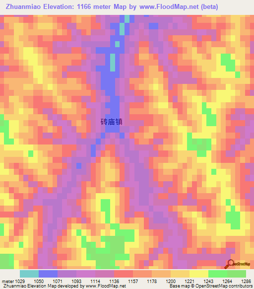 Zhuanmiao,China Elevation Map