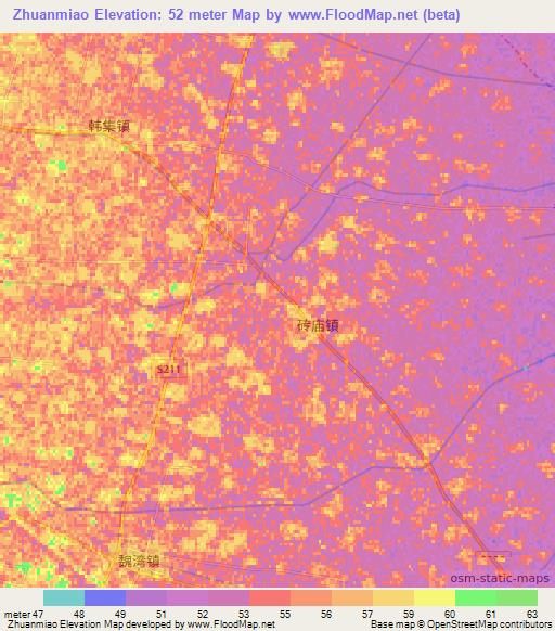 Zhuanmiao,China Elevation Map