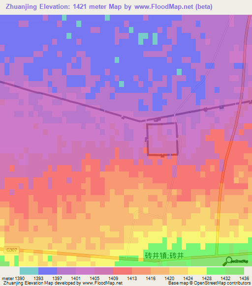 Zhuanjing,China Elevation Map