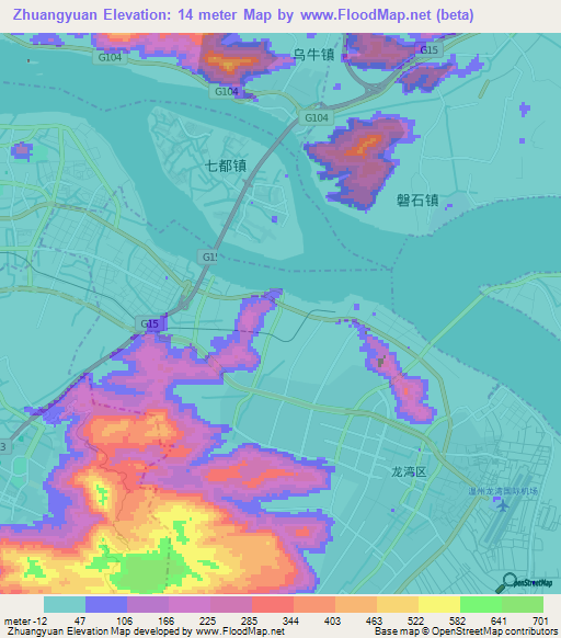 Zhuangyuan,China Elevation Map
