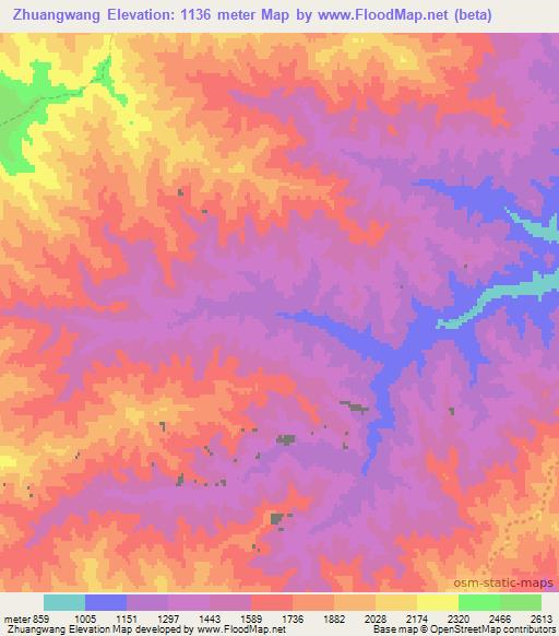 Zhuangwang,China Elevation Map