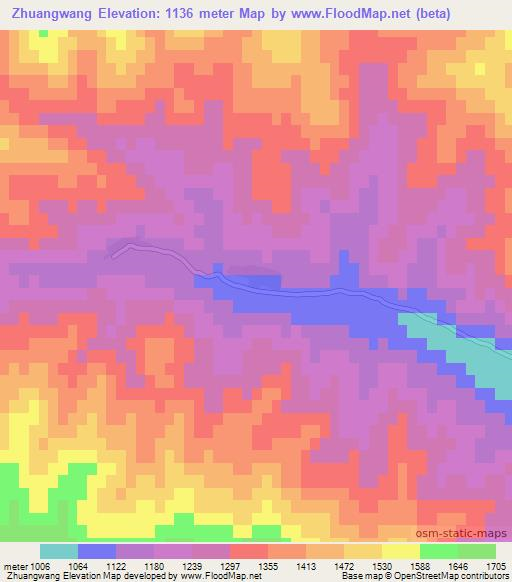 Zhuangwang,China Elevation Map