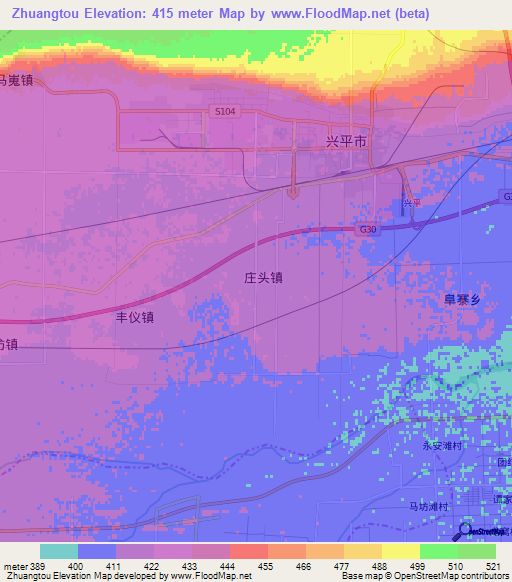 Zhuangtou,China Elevation Map