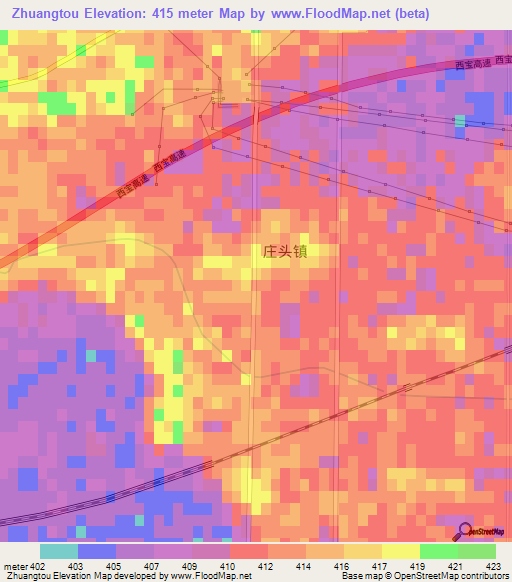 Zhuangtou,China Elevation Map