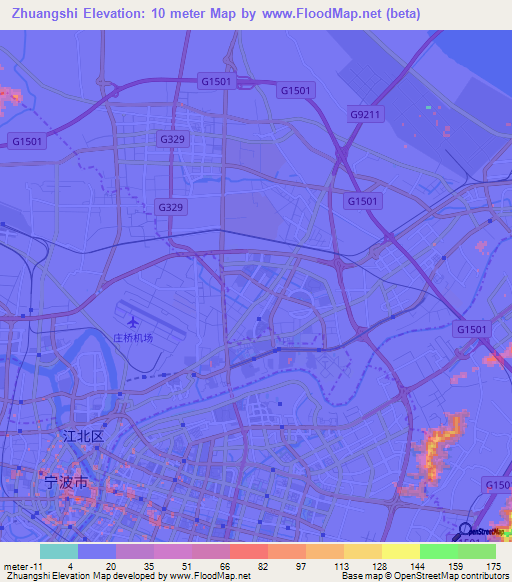 Zhuangshi,China Elevation Map