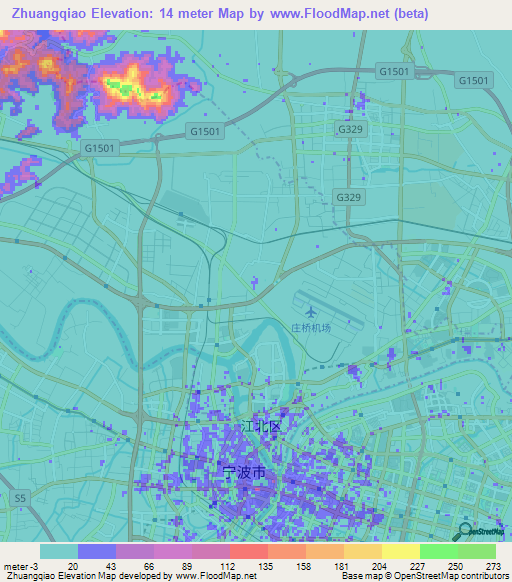 Zhuangqiao,China Elevation Map
