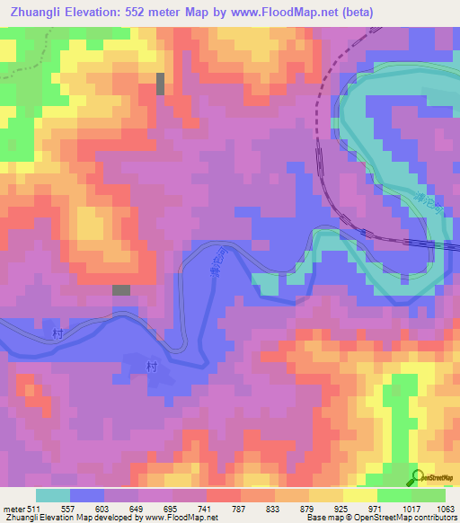 Zhuangli,China Elevation Map