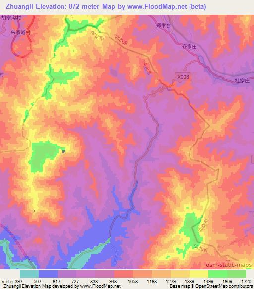 Zhuangli,China Elevation Map