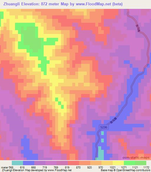 Zhuangli,China Elevation Map