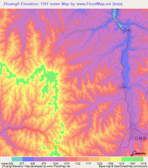 Zhuangli,China Elevation Map