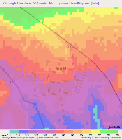 Zhuangli,China Elevation Map