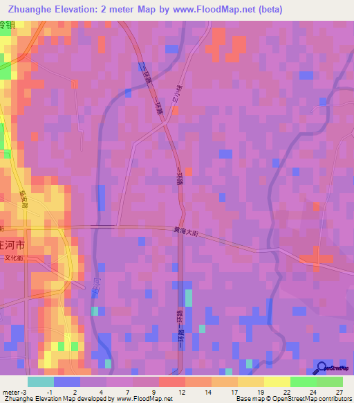 Zhuanghe,China Elevation Map