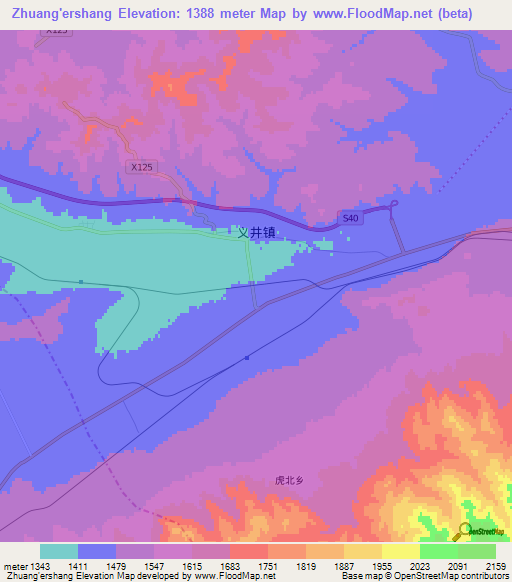 Zhuang'ershang,China Elevation Map
