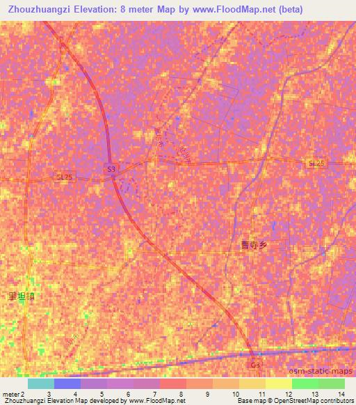 Zhouzhuangzi,China Elevation Map