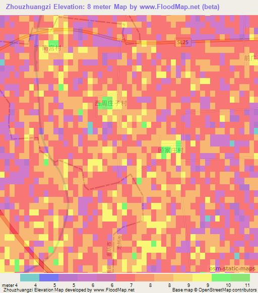 Zhouzhuangzi,China Elevation Map