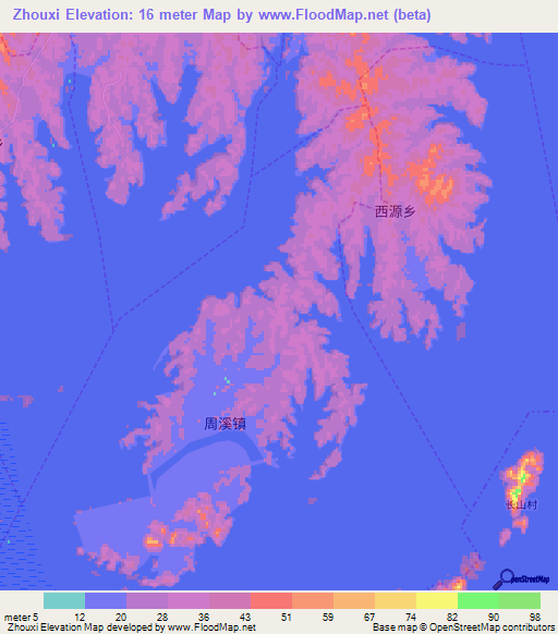 Zhouxi,China Elevation Map