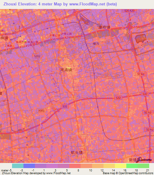 Zhouxi,China Elevation Map