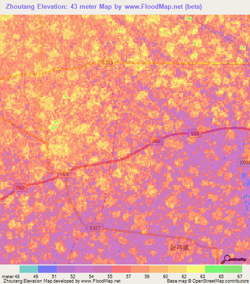Zhoutang,China Elevation Map