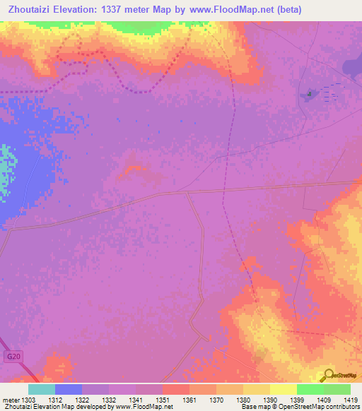 Zhoutaizi,China Elevation Map