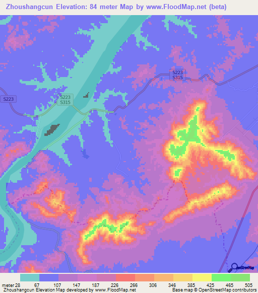 Zhoushangcun,China Elevation Map