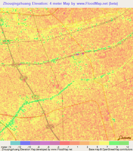 Zhouqingzhuang,China Elevation Map