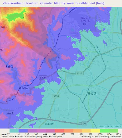 Zhoukoudian,China Elevation Map